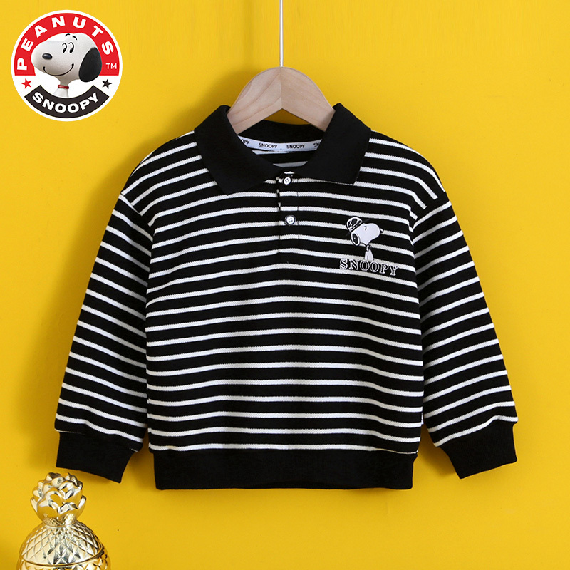 史努比(SNOOPY)儿童休闲印花卫衣春款翻领童装洋气男女童宝宝条纹卡通衣服潮AG022