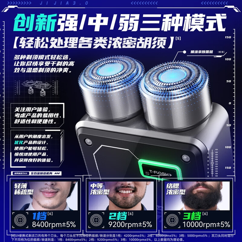 同诗旅行者双头高速剃须刀-S9曜石黑高清大图