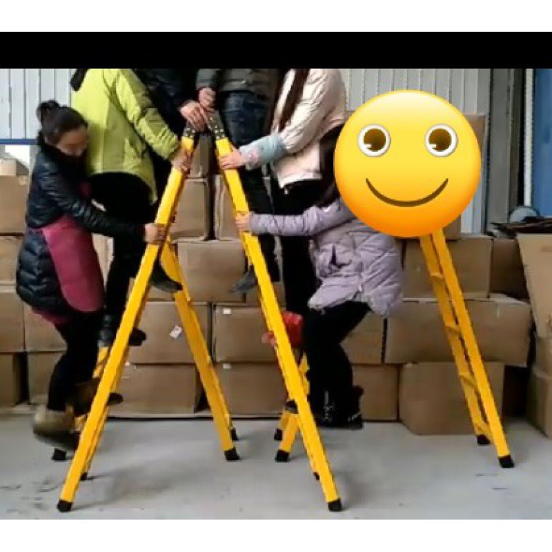 梯子 家用折叠四步梯人字梯加厚伸缩梯工程梯铁管梯移动楼梯 三维工匠 镀锌加厚加粗方管2-4米黄色家用梯高清大图