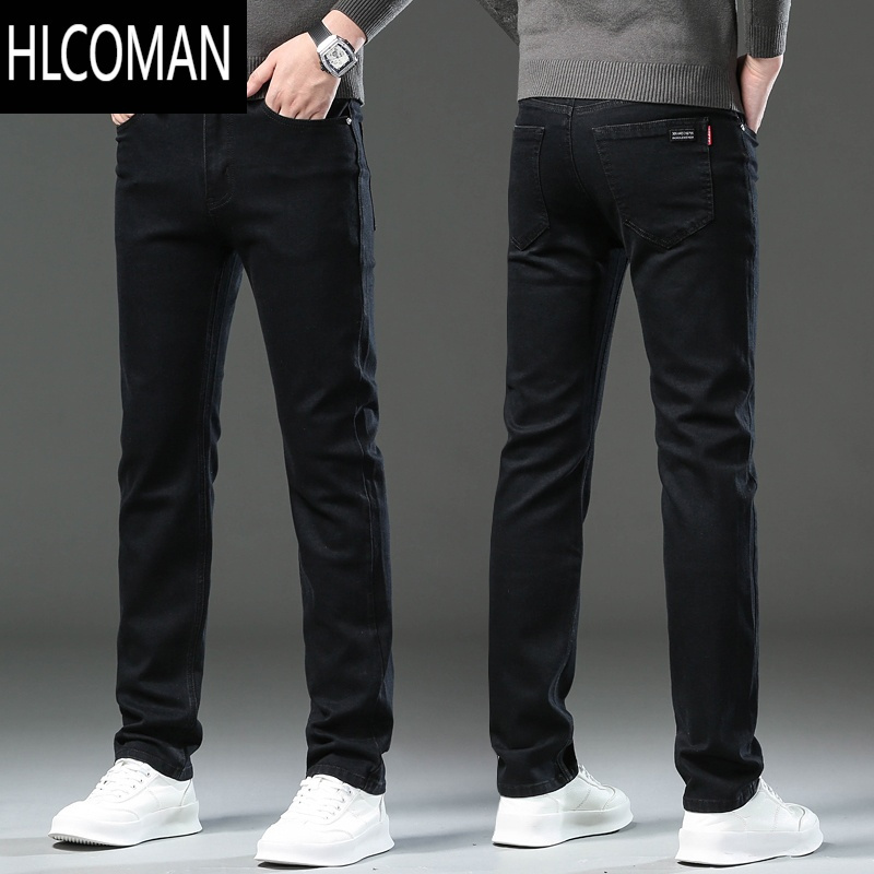 hlcoman厚款弹力牛仔裤男直筒宽松休闲中高腰男裤子黑色潮流百搭长裤