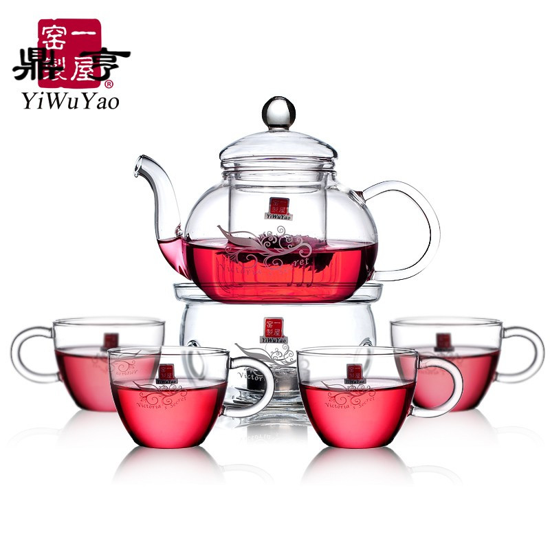 鼎亨一屋窑茶具套装耐热玻璃花茶壶玫瑰茶养生壶蜡烛底座6件