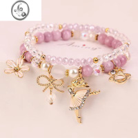 JiMi韩版女童水晶手链可爱简约学生森系闺蜜串珠手环手圈公主手串饰品 跳舞女孩紫色