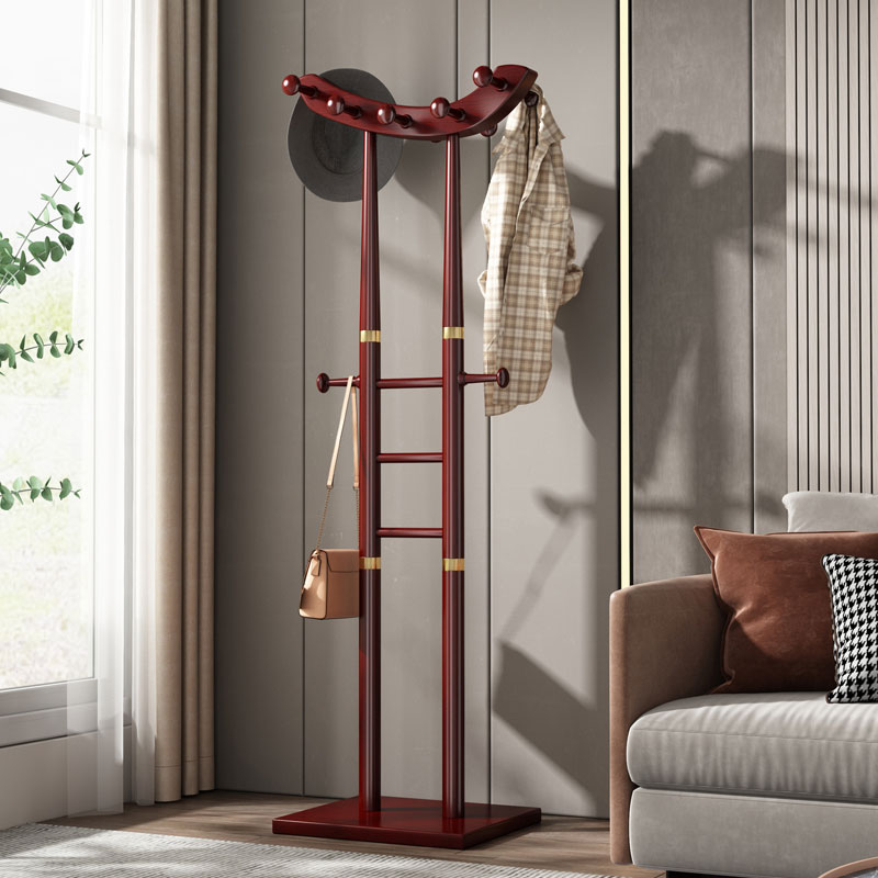 臻远ZY-YMJ-04落地衣帽架家用卧式挂衣架红棕色升级款高清大图