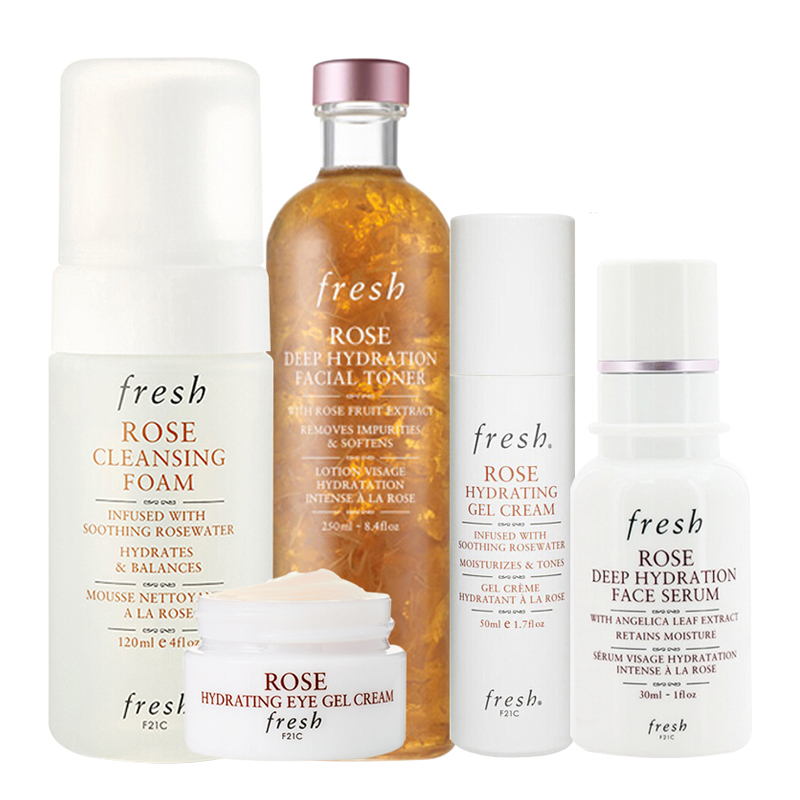 fresh馥蕾诗玫瑰润泽舒缓女士面部护肤套装孕妇可用补水套装洁面花瓣