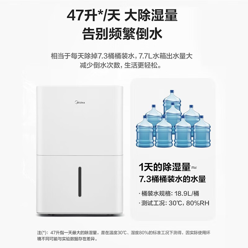 美的(Midea)除湿机/抽湿机CF47BD/N7-DP4 家用47L地下室别墅商用吸湿器47升/天 适用94~109㎡