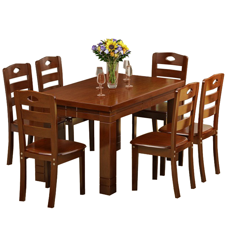 汐实木餐桌黑胡桃一桌六椅套高清大图