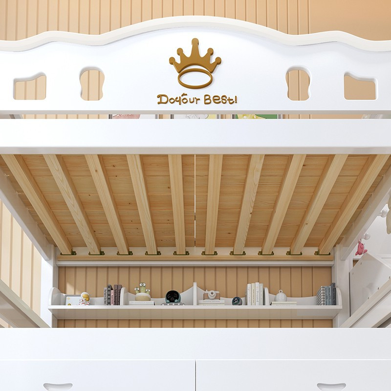 百冠环球 实木橡木儿童床高低床上下铺床女孩子母床双层多功能小户型