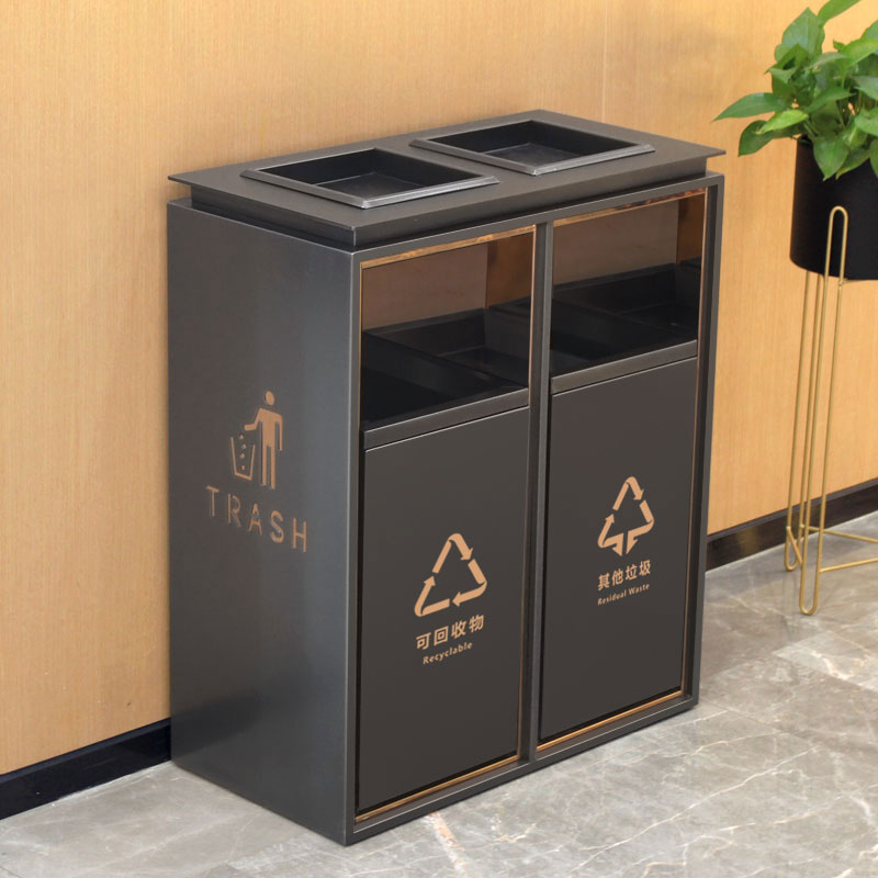 酒店大堂不锈钢分类垃圾桶高档烟灰缸商场电梯走廊果皮箱 XH-9C玫瑰金大号灭烟高清大图