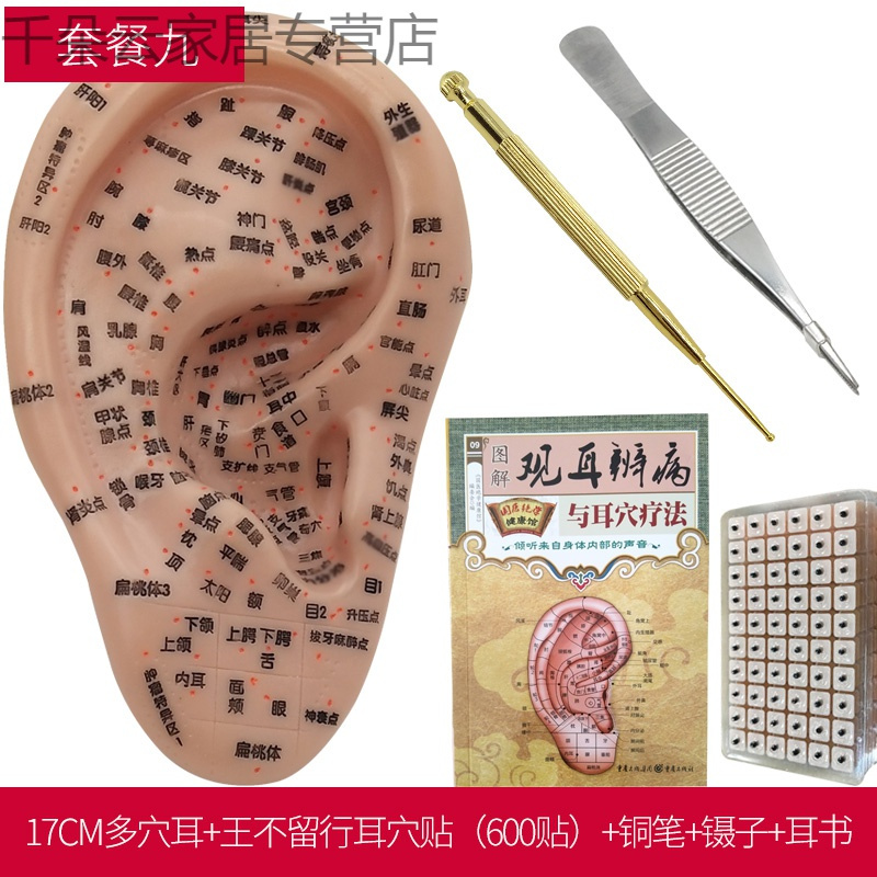 耳穴贴 耳朵模型 耳穴探针 耳豆贴 耳贴压豆 压王不留行籽贴 耳贴 17多穴位耳+铜笔+耳贴+镊子+耳书