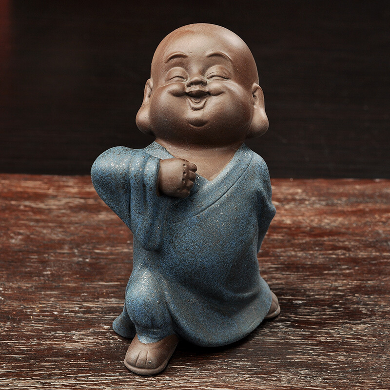 18新款时尚陶瓷紫砂彩砂小和尚茶宠摆件茶具茶道配件桌面茶盘摆设茶具摆件装饰茶宠茶盘
