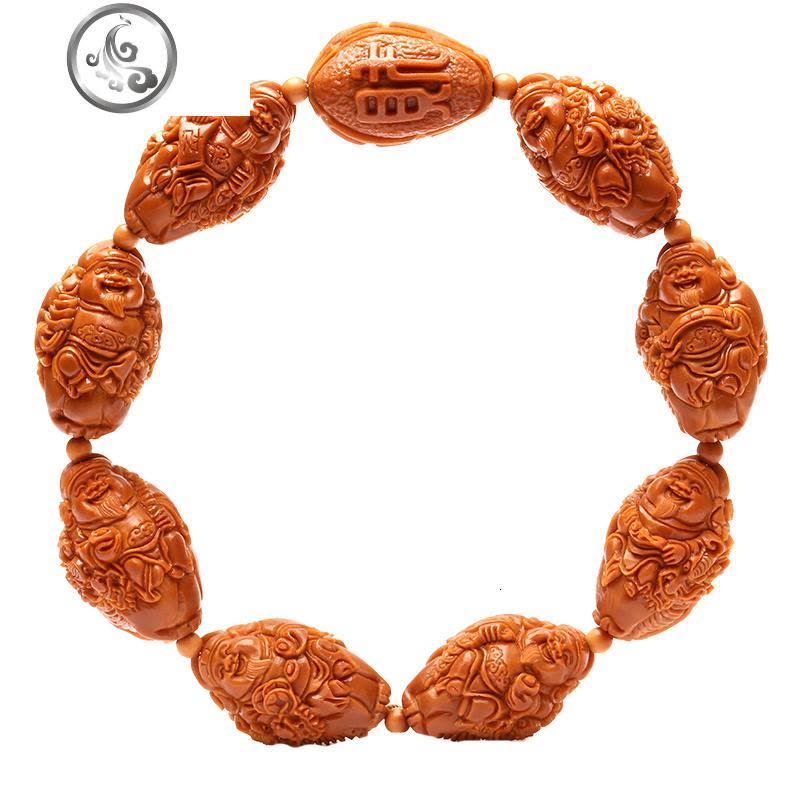 上善橄榄核手串核手串链文玩手串男女款南苏工精工刻八大财神 JiMi手链图片