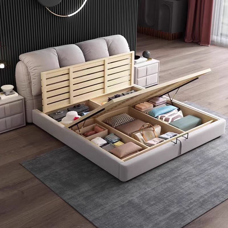 轻奢风布艺床现代简约气压储物床主卧室科技布高端软包大床双人床