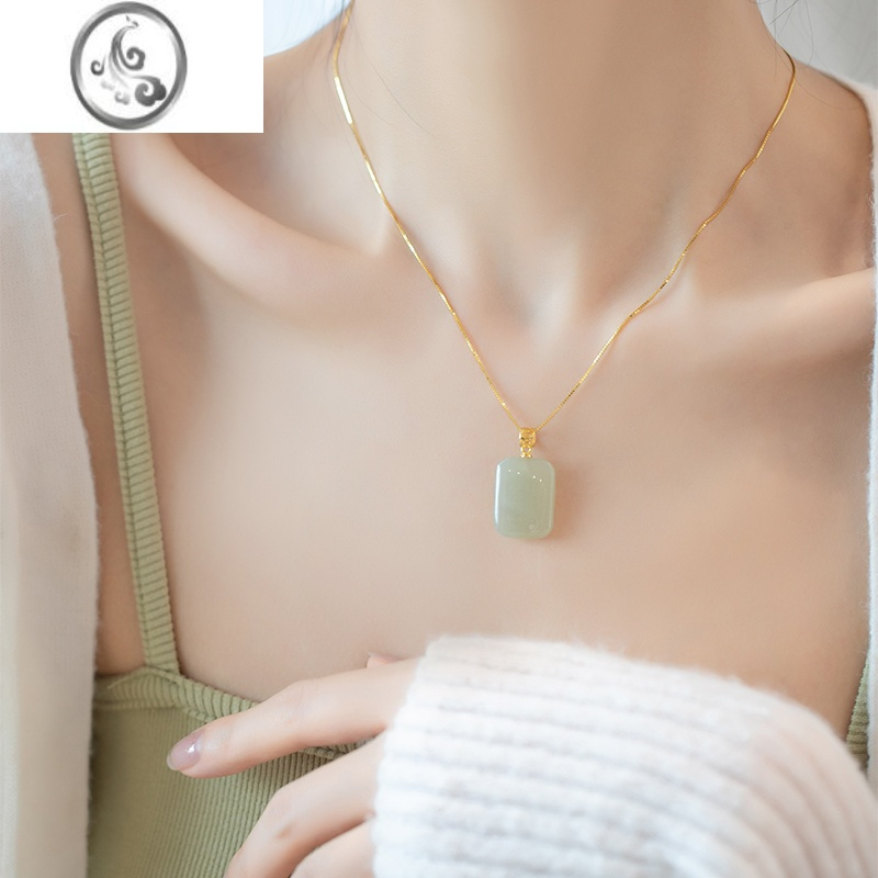 jimi和田玉无事牌吊坠项链女翡翠锁骨链复古简约轻奢设计感玉石