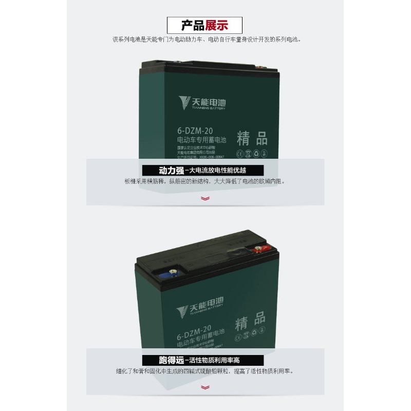 天能电动车专用蓄电池 6-DZM-12 12V 20AH