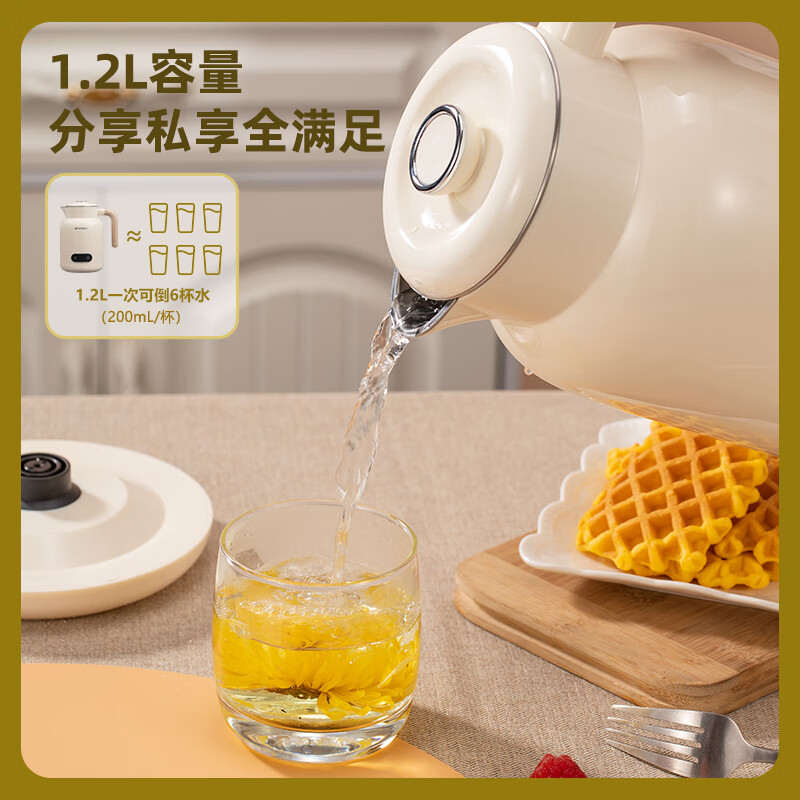 SANSUI山水双层防烫电热水壶YY-12C06 米白色 1.2L高清大图