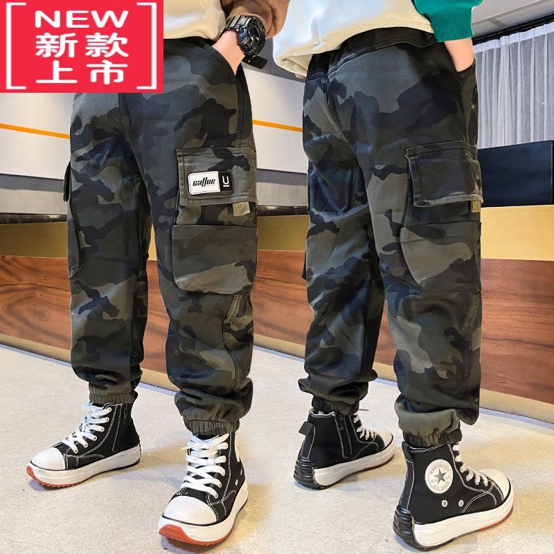可莉允男童秋冬款迷彩裤儿童裤子大童工装裤2022新款加绒加厚保暖棉裤潮保暖裤图片