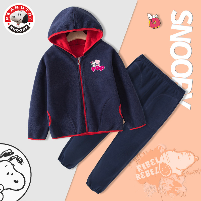 史努比(SNOOPY)女童摇粒绒连帽套装新款女童连帽套装新款中大童套装潮RSN101TZB2