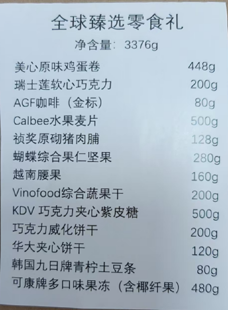 全球臻选零食礼 598型 3376g(单位:盒)高清大图
