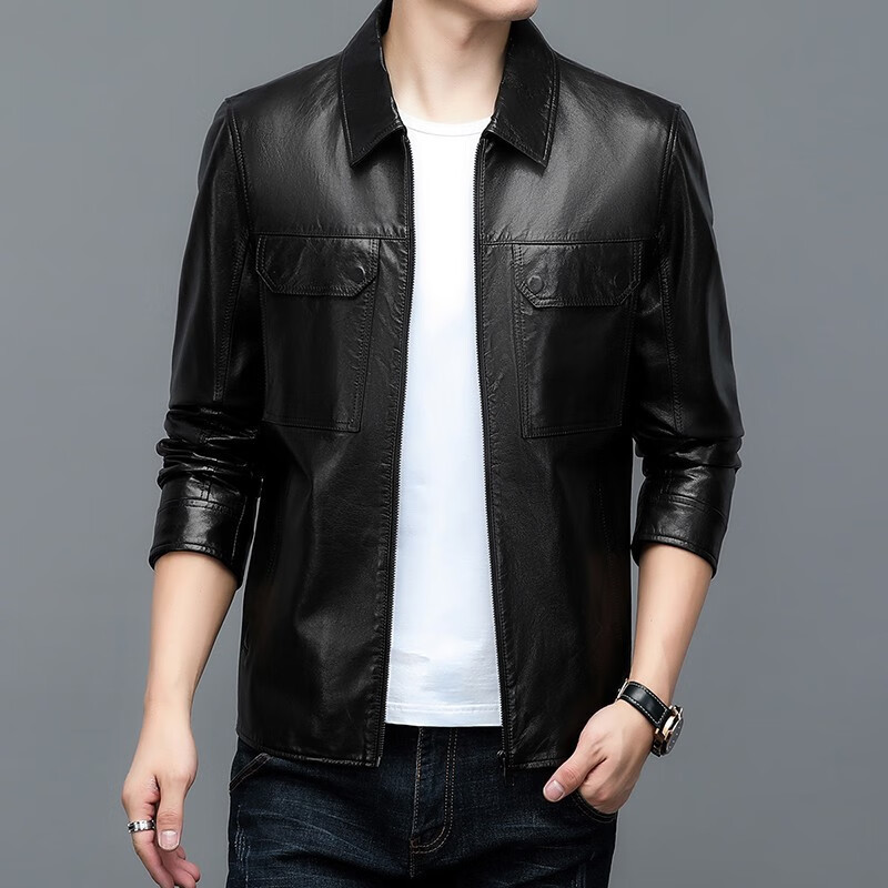 斯哲维世旗舰店轻奢品牌高端真皮皮衣男工装潮流皮夹克春秋季新款翻领