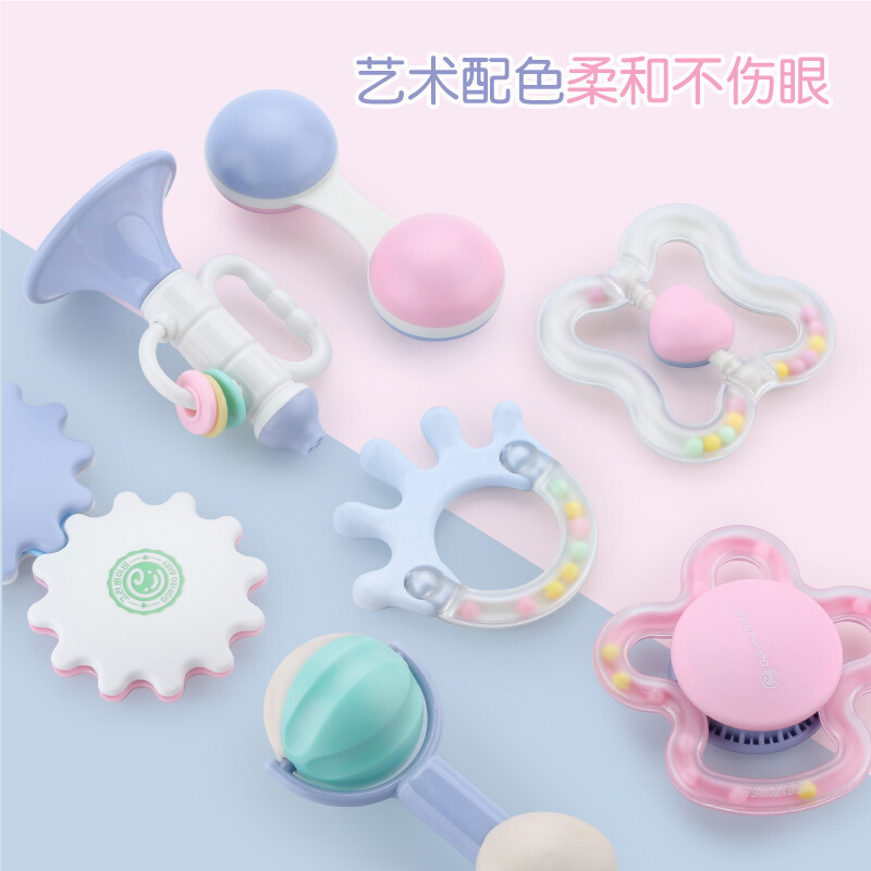 婴儿手摇铃玩具牙胶早教幼儿可咬1岁宝宝0-3-6个月男女孩抖音网红同款