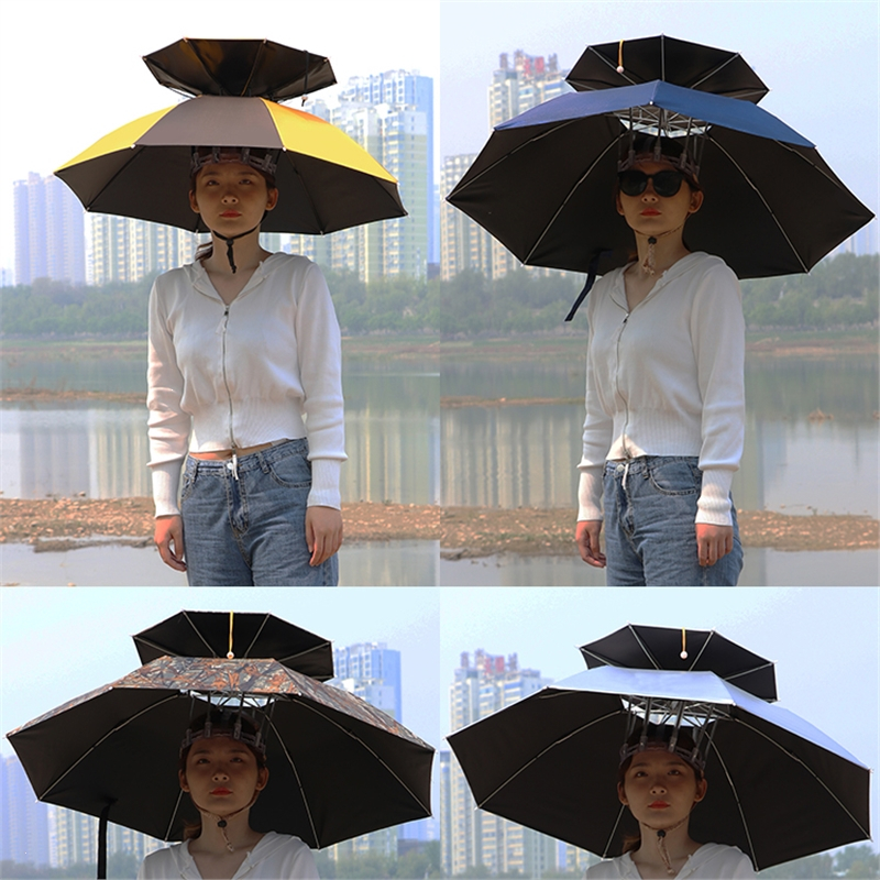 钓鱼伞帽头戴伞帽折叠户外伞垂钓魅扣雨伞帽子伞超轻大号双层遮阳