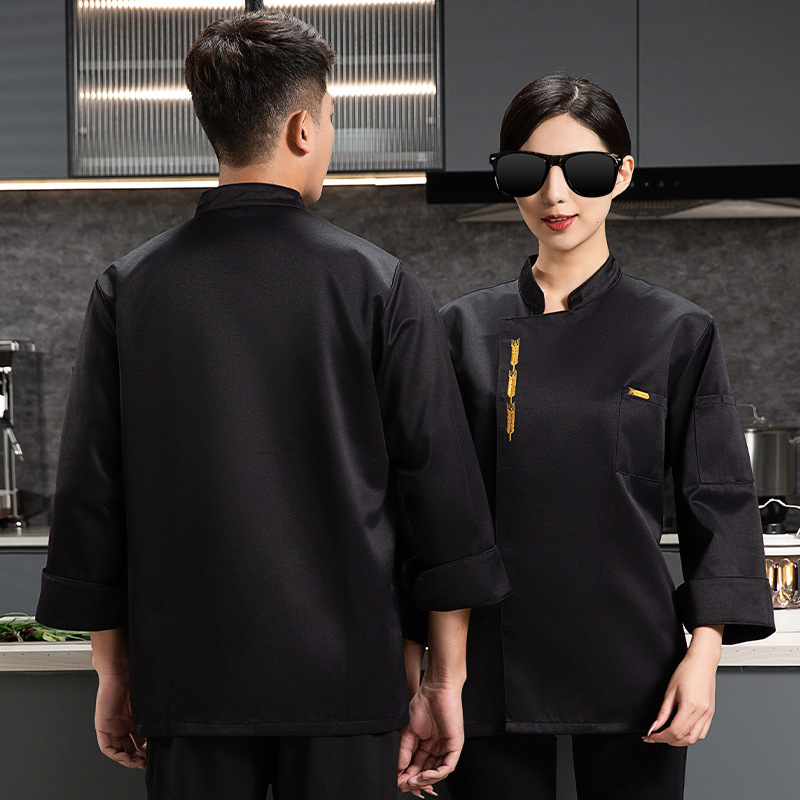 TDUO秋冬装长袖餐饮厨师服X2 套 黑色 4XL