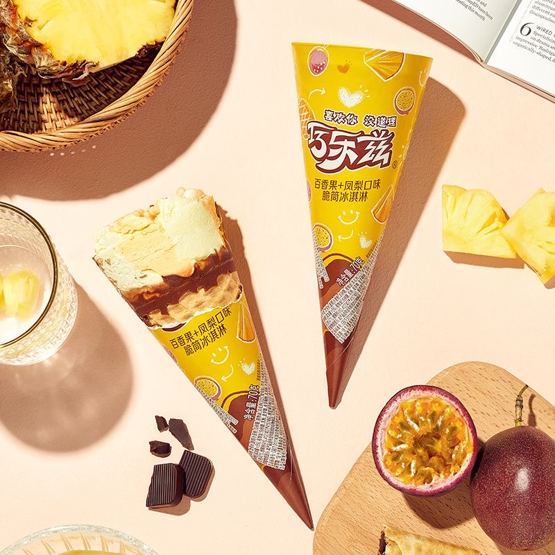 伊利巧乐兹百香果凤梨口味脆筒冰淇淋70g
