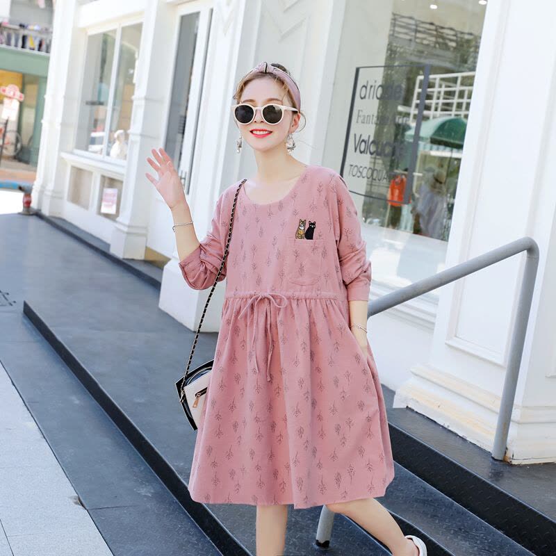 迪鲁奥(DILUAO)孕妇装秋装孕妇裙时尚款2021新款韩版宽松孕妇连衣裙中长款怀孕期上衣图片