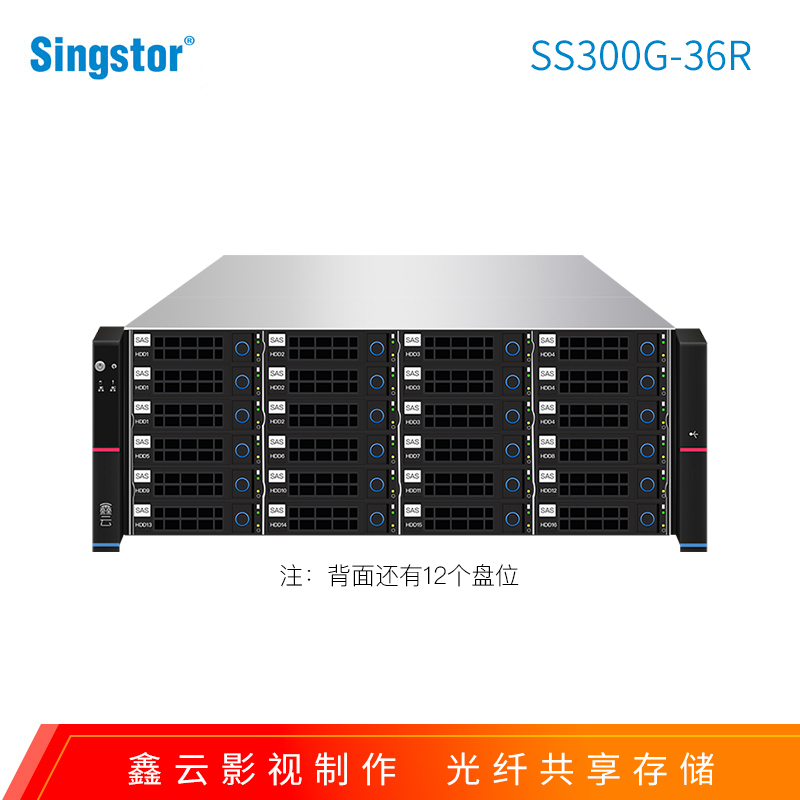 鑫云SS300G-36S光纤共享磁盘阵列 36盘位4K剪辑万兆存储 升级至4个万兆口 裸机+288TB(36块8T)