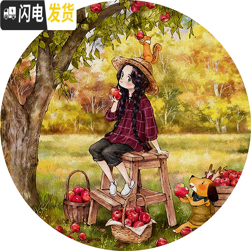 三维工匠2019十字绣新款绣客厅简约现卧室森林女孩卡通可爱线绣满绣自己绣 向日葵女孩50x50丝线+圆形玻璃框高清大图
