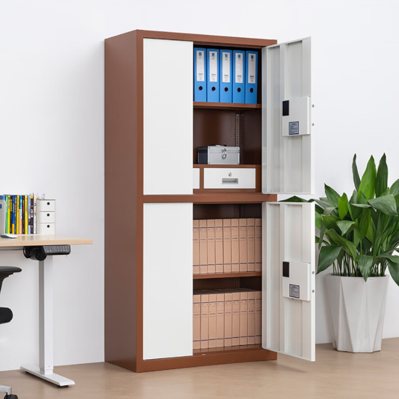 缑氏指纹电子保密柜钢制密码文件柜档案柜矮柜资料柜办公柜通双节咖白色:电子密码锁高清大图