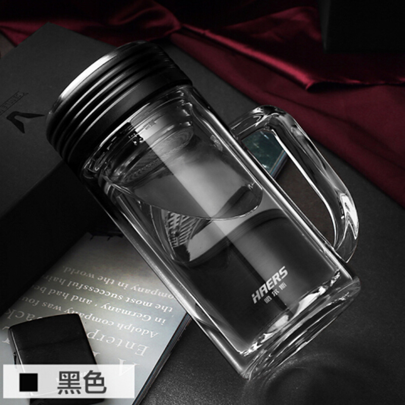 工具库 哈尔斯HAERS 双层玻璃商务水杯 办公杯 玻璃杯 300ml 黄色