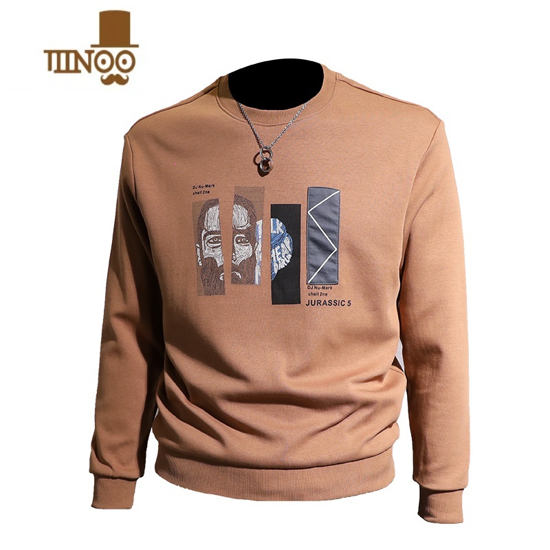 YANXU长袖套头卫衣男休闲圆领创意潮流印花贴布青年帅气袖袖圆帅高清大图