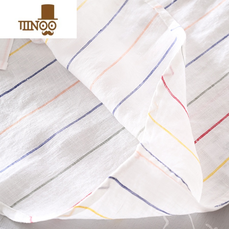 YANXU2022新款弹力款日系小清新拼色长袖衬衫男士纯季大码休闲条纹宽松高清大图