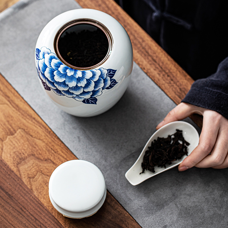 言艺 茶叶罐陶瓷大容量储茶罐国色天香系列功夫茶具 物圆罐