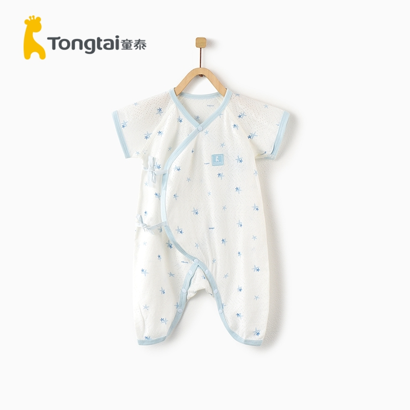童泰(TONGTAI)夏季款婴儿衣服0-3月新生儿偏开系带半袖连体衣儿童内衣