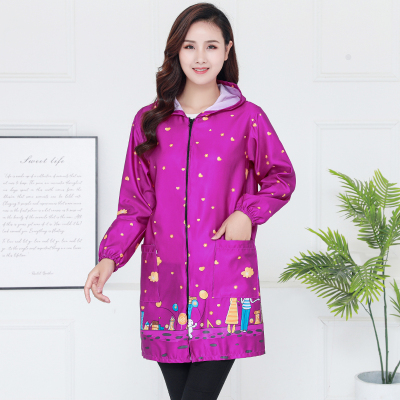 长袖罩衣大人韩版时尚厨房家用围裙防水防油上衣女外套护衣工作服紫色