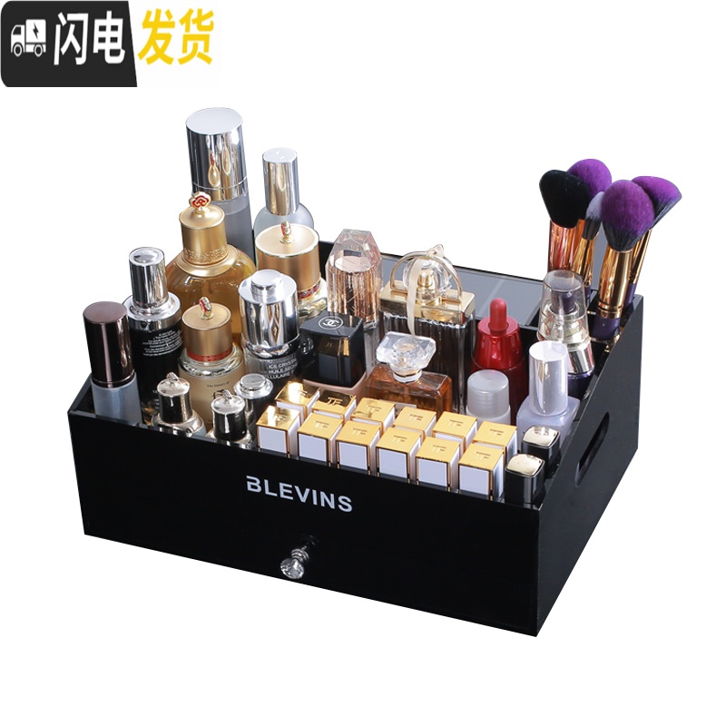 三维工匠化妆品收纳盒置物架亚克力护肤品首饰一体梳妆台口红桌面欧式家用高清大图