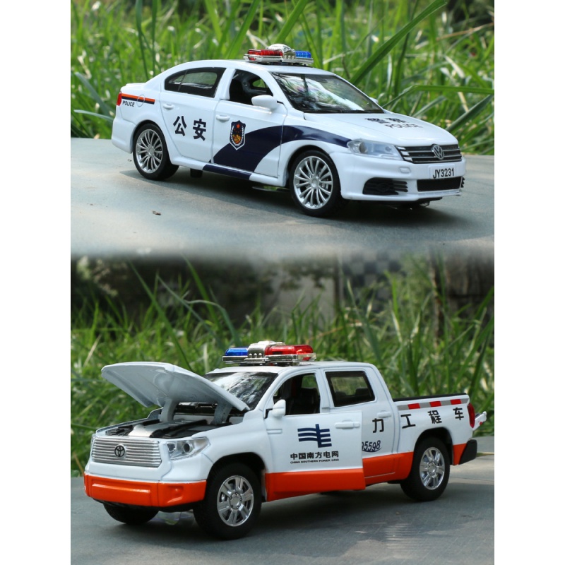 合金警车模型1:32仿真救护皮卡小汽车消防警察车儿童玩具 32312大众警车裸车白色高清大图