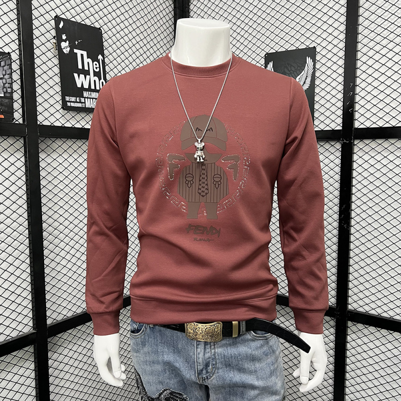 欧洲站时尚男装卫衣烫钻卡通人物长袖体恤打底衫上衣修身潮牌新款