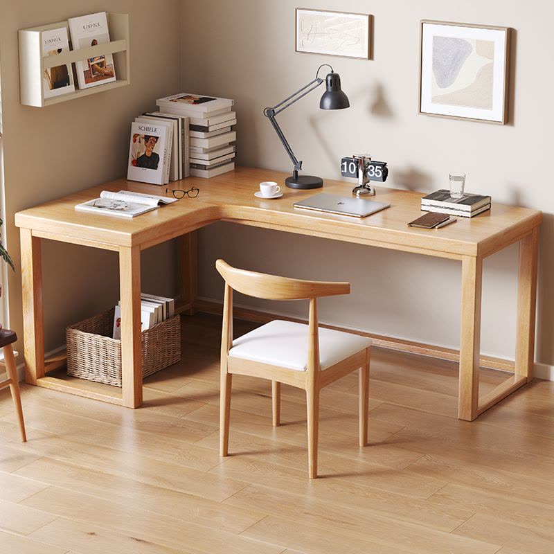 景山百岁 实木转角书桌椅组合L型拐角工作台家用卧室靠墙写字桌台式电脑桌图片