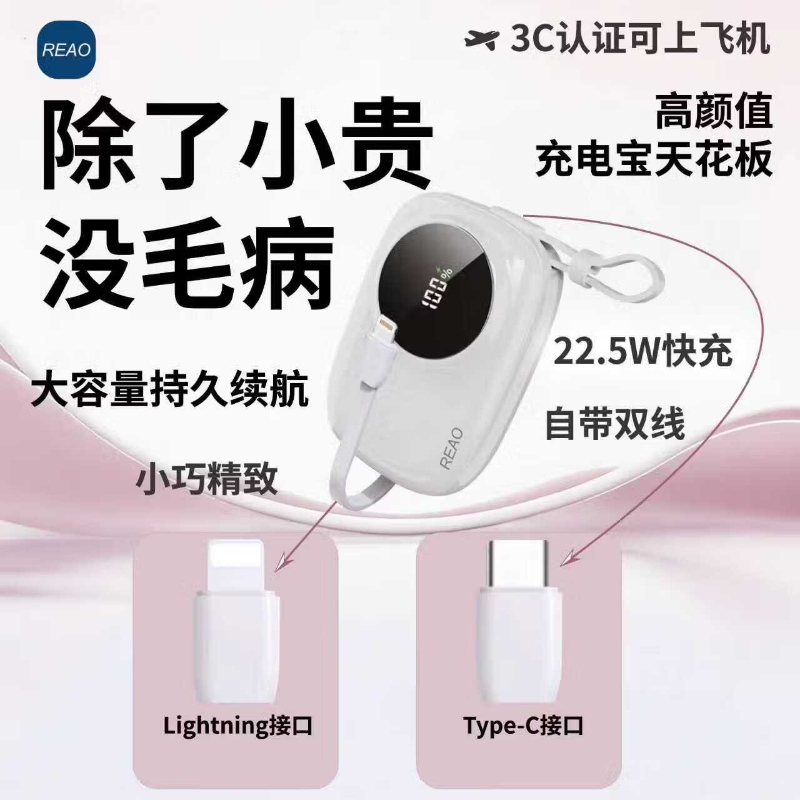泺澳 充电宝可上飞机新3C认证快充移动电源迷你自带双线出门小巧便携 霞光紫 c13高清大图