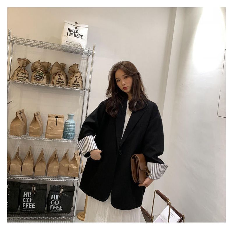 2021小西装外套女韩版宽松百搭学生装chic小个子中长休闲西服