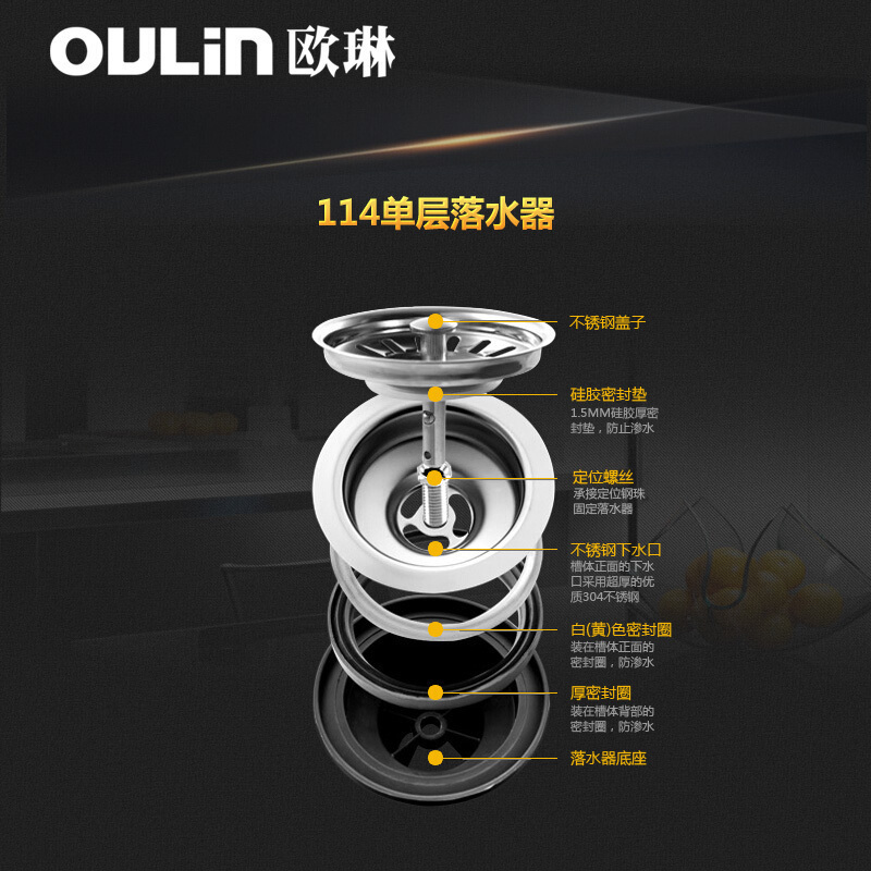 欧琳（OULIN） 水槽下水器 下水管套装 水槽下水配件 落水系统 PP下水套装G 114双+140双+50排水管高清大图