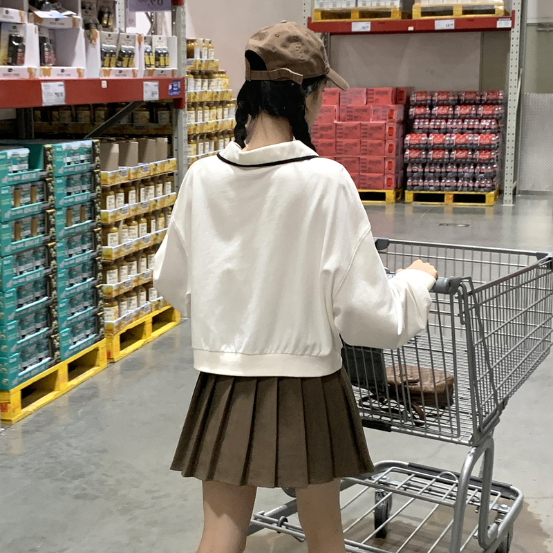 [1.5折价57元]唐狮春秋polo衫女设计感翻领长袖卫衣短款小个子减龄上衣潮流