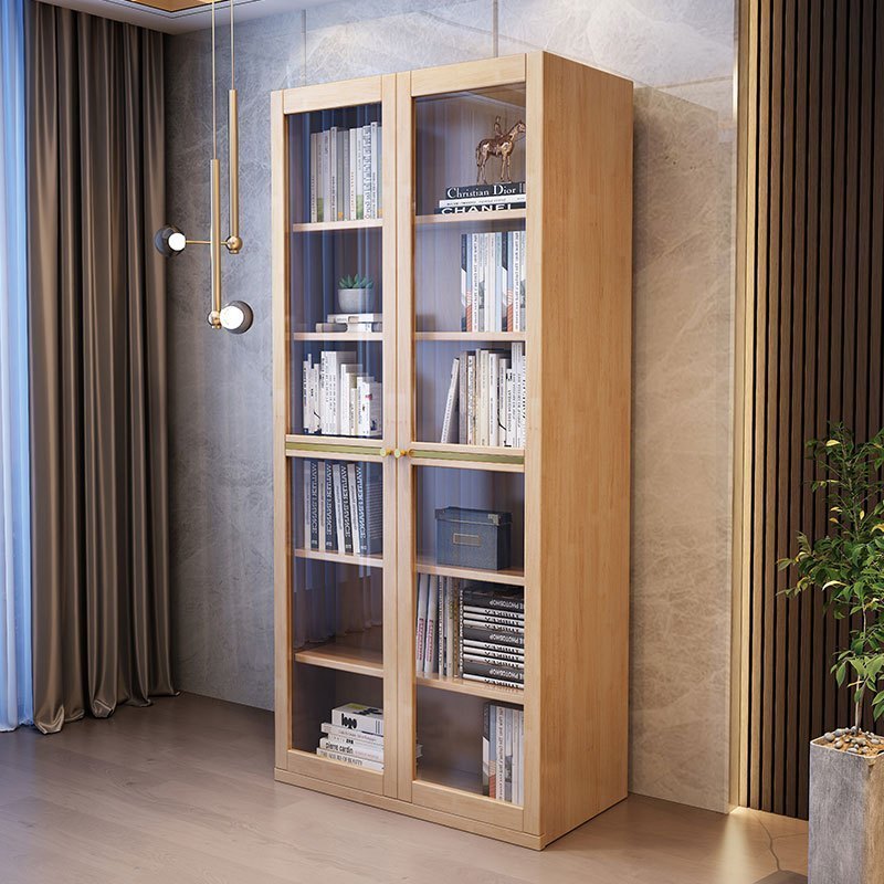 一米色彩简约实木书柜玻璃门轻奢书房书橱办公室置物展示储物柜组合