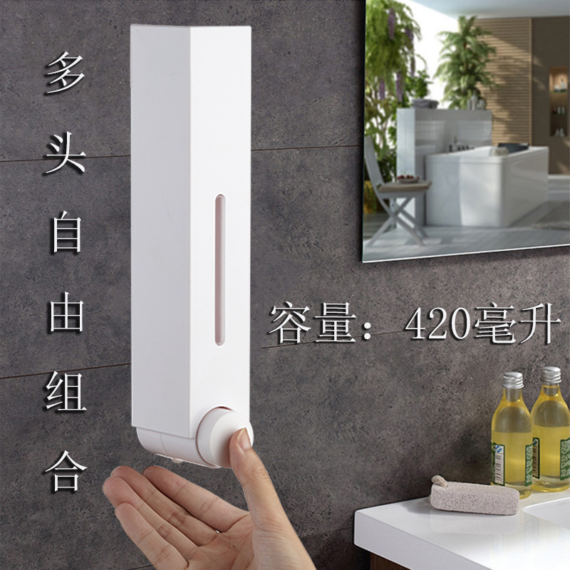 酒店壁挂式手动按压皂液器双头塑料收纳盒