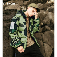viishow羽绒服男 冬季潮牌迷彩外套男短款连帽宽松韩版大衣
