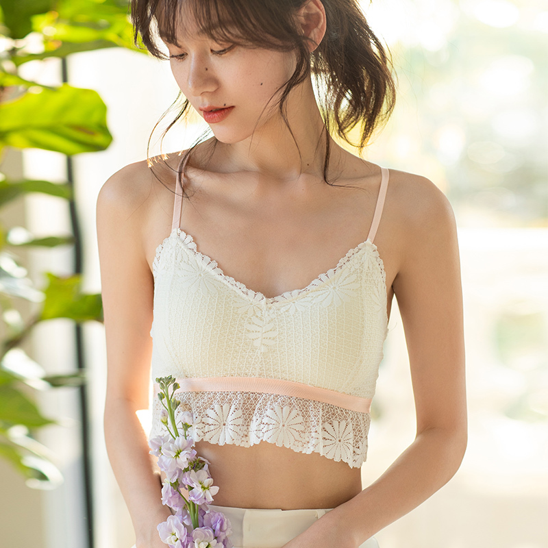 俞兆林新款内衣女薄款背心小胸聚拢法式无钢圈文胸美背蕾丝吊带抹胸