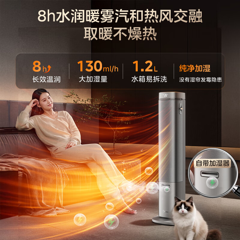 美的(Midea)[空间舒适]石墨烯暖风机/家用速热取暖器/全屋升温客卧两用电暖器/小太阳电暖气水润加湿HFS22ZM高清大图